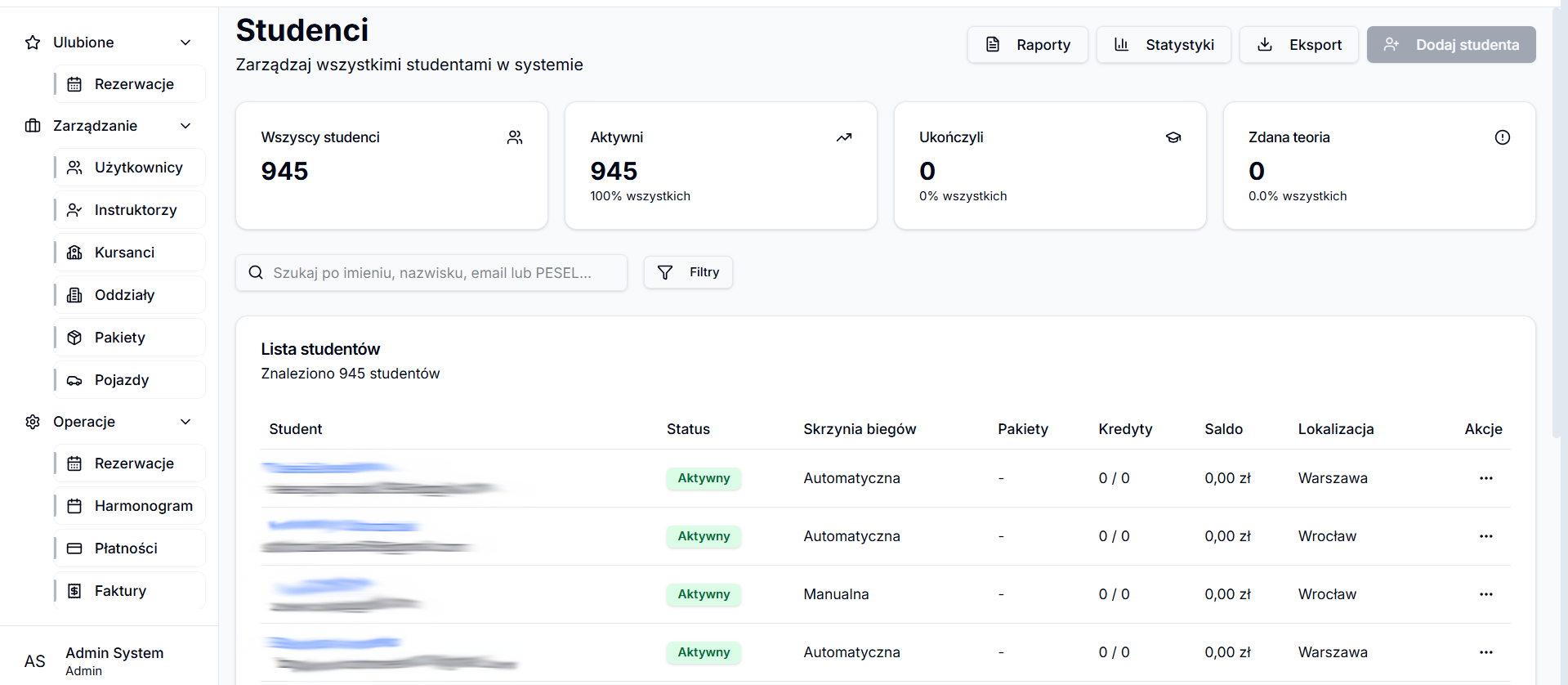 Interfejs zarządzania rezerwacjami